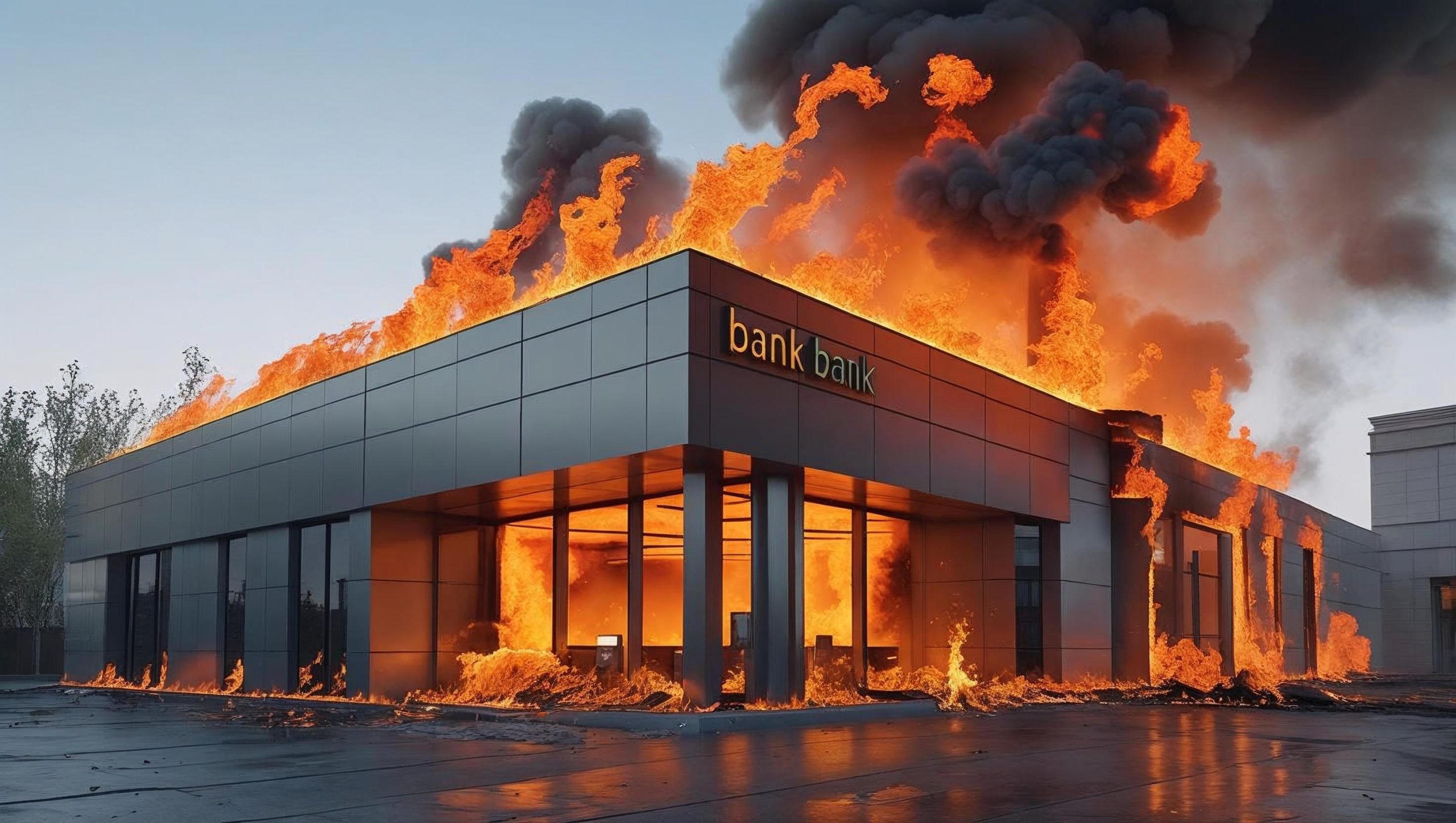 a bank building on fire How to get out of debt for free
